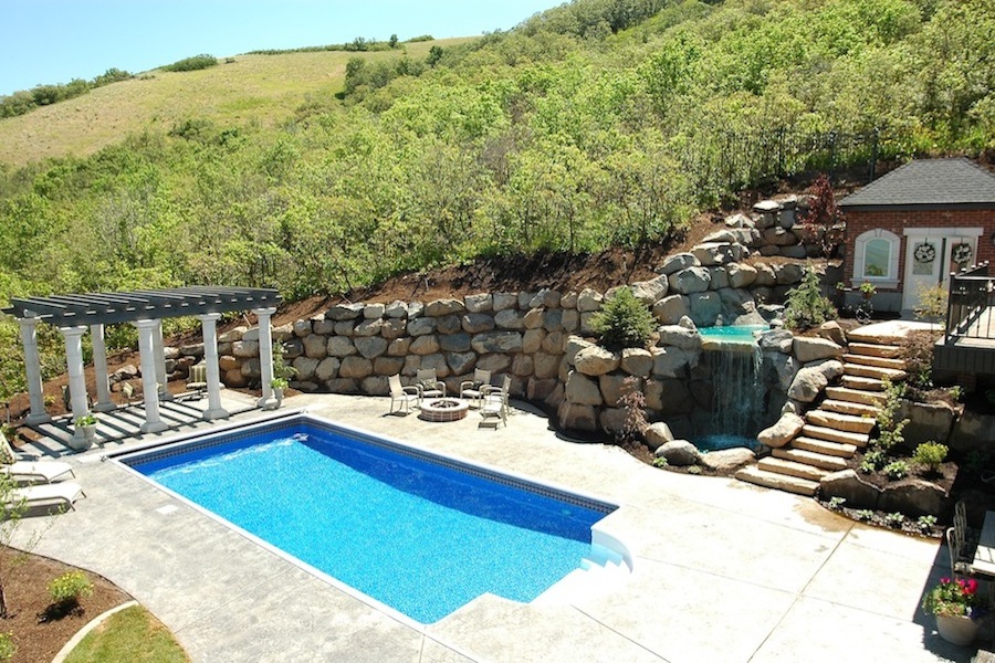 Outdoor swimming pool and patio